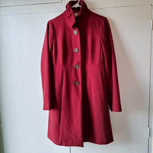 J. Crew Uptown Burgundy Wool Blend High Collar Dress Trench Coat SZ 6 - Picture 2 of 14